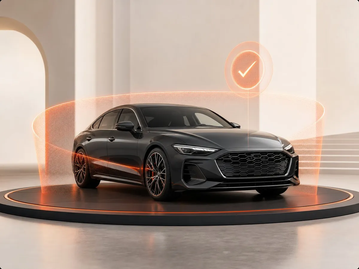 Moderne 3D-Darstellung einer digitalen Fahrzeugbewertung